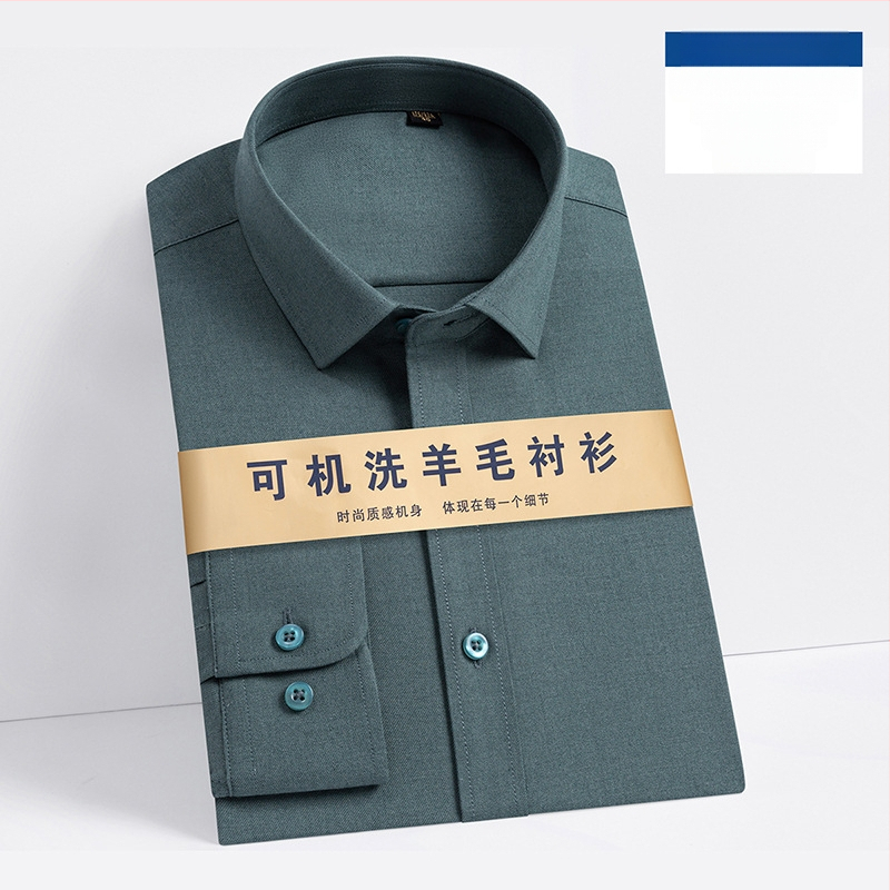 Αντρικό πουκάμισο από μείγμα μαλλιού-Modal, τετράγωνος γιακάς, μακριά μανίκια, ελαφρύ καθημερινό στυλ, πλένεται στο πλυντήριο