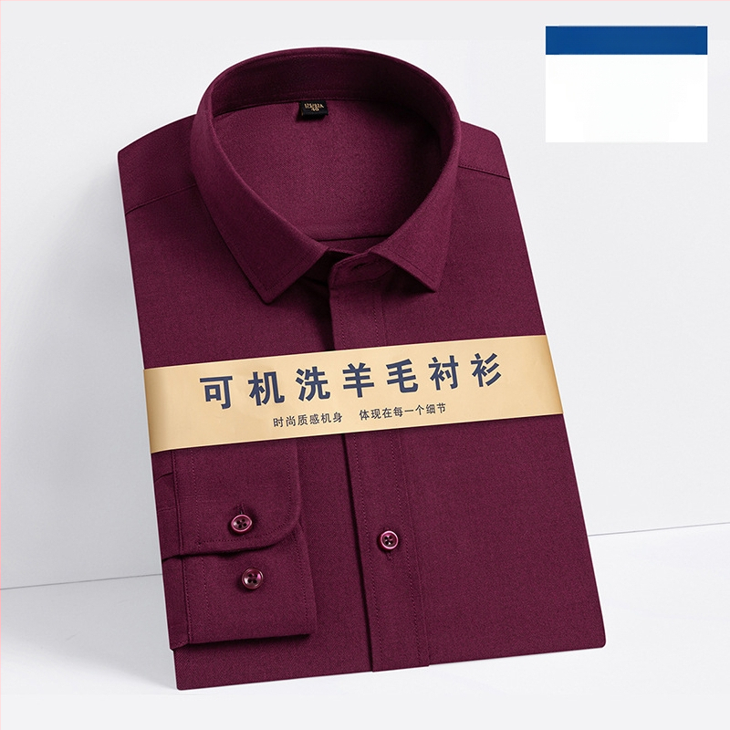 Αντρικό πουκάμισο από μείγμα μαλλιού-Modal, τετράγωνος γιακάς, μακριά μανίκια, ελαφρύ καθημερινό στυλ, πλένεται στο πλυντήριο