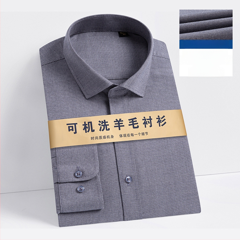 Αντρικό πουκάμισο από μείγμα μαλλιού-Modal, τετράγωνος γιακάς, μακριά μανίκια, ελαφρύ καθημερινό στυλ, πλένεται στο πλυντήριο