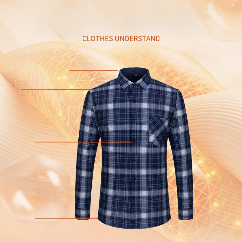 Πουκάμισο με μοτίβο πλέγματος, παχύ πολυεστερικό ύφασμα (≥96%), τετράγωνη λαιμόκοψη, μακριά μανίκια