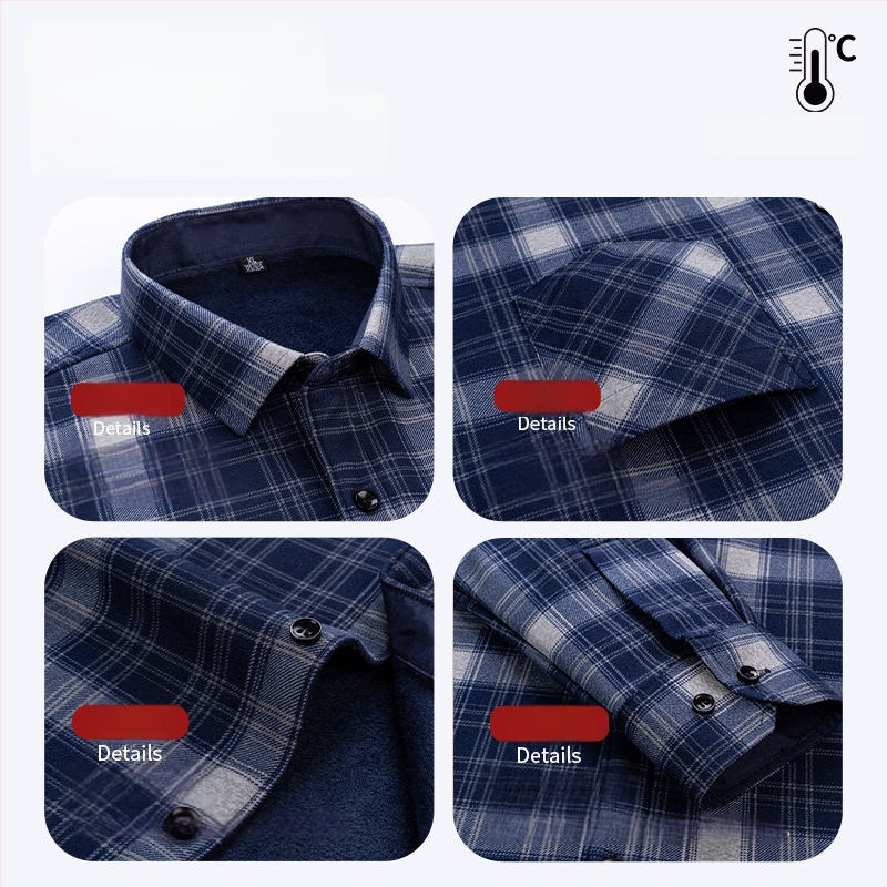 Πουκάμισο με μοτίβο πλέγματος, παχύ πολυεστερικό ύφασμα (≥96%), τετράγωνη λαιμόκοψη, μακριά μανίκια