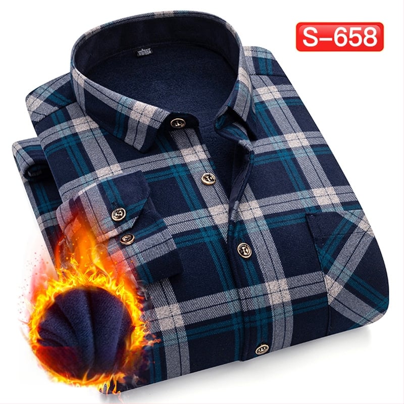 Πουκάμισο με μοτίβο πλέγματος, παχύ πολυεστερικό ύφασμα (≥96%), τετράγωνη λαιμόκοψη, μακριά μανίκια