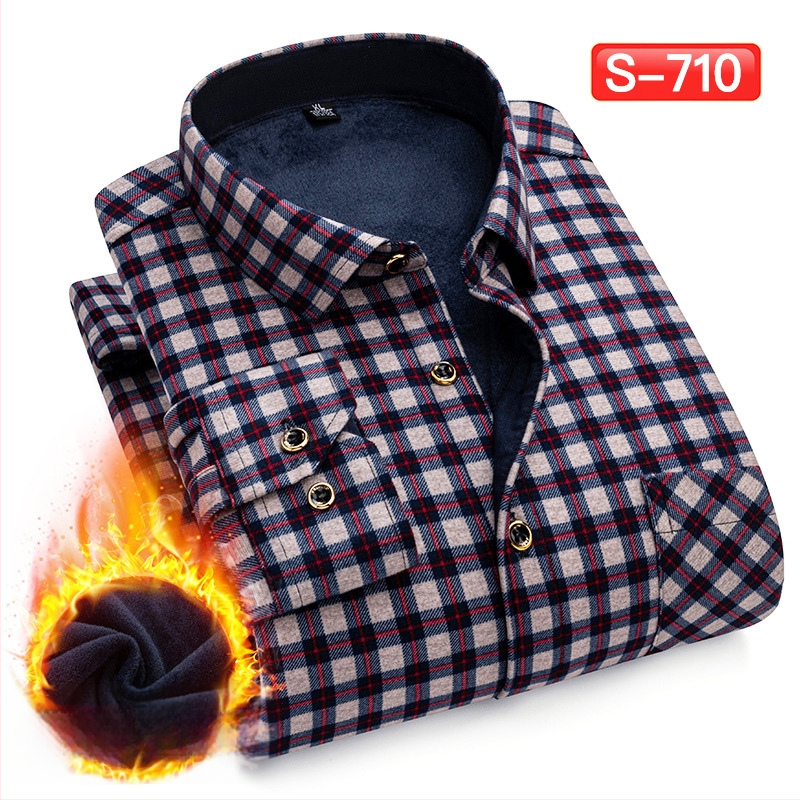 Πουκάμισο με μοτίβο πλέγματος, παχύ πολυεστερικό ύφασμα (≥96%), τετράγωνη λαιμόκοψη, μακριά μανίκια