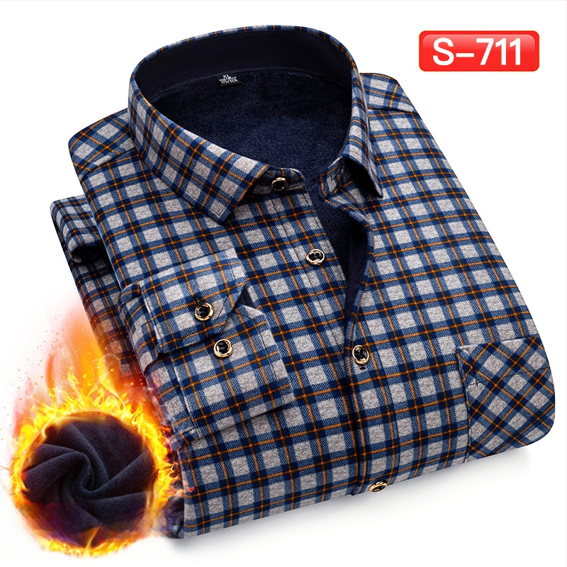 Πουκάμισο με μοτίβο πλέγματος, παχύ πολυεστερικό ύφασμα (≥96%), τετράγωνη λαιμόκοψη, μακριά μανίκια