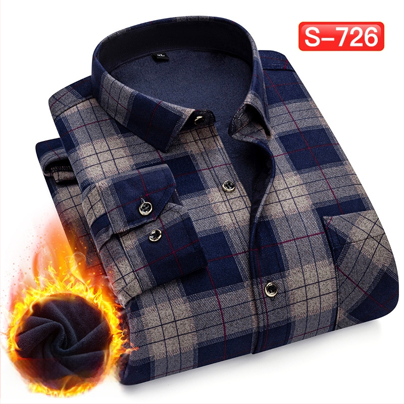 Πουκάμισο με μοτίβο πλέγματος, παχύ πολυεστερικό ύφασμα (≥96%), τετράγωνη λαιμόκοψη, μακριά μανίκια