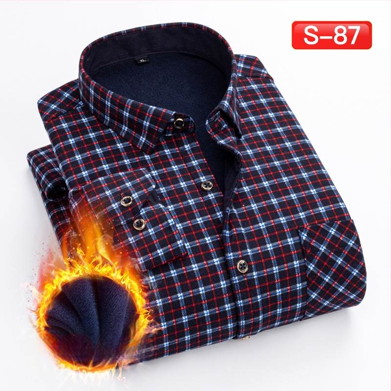 Πουκάμισο με μοτίβο πλέγματος, παχύ πολυεστερικό ύφασμα (≥96%), τετράγωνη λαιμόκοψη, μακριά μανίκια