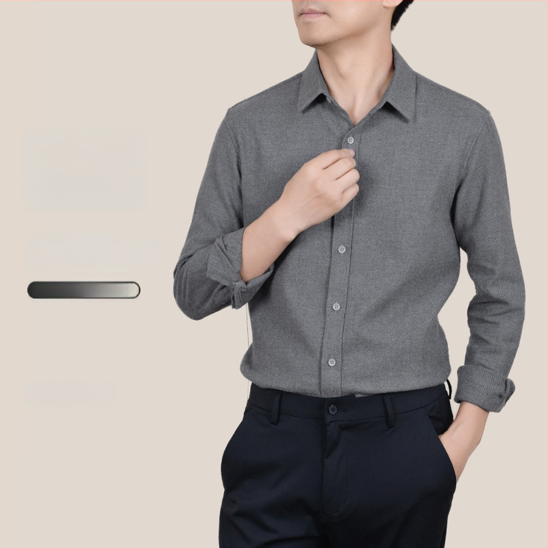 Ανδρικό πουκάμισο από μίγμα μαλλιού-βαμβακιού, βρεγμένο φινίρισμα, μακριά μανίκια, καρνταγκάν-στυλ, χαλαρή γραμμή, για φθινόπωρο-χειμώνα, ύφασμα από βαμβάκι (Μίγμα μαλλιού-βαμβακιού; Βρεγμένο φινίρισμα; Μακριά μανίκια; Καρντάγκαν σιλουέτα)