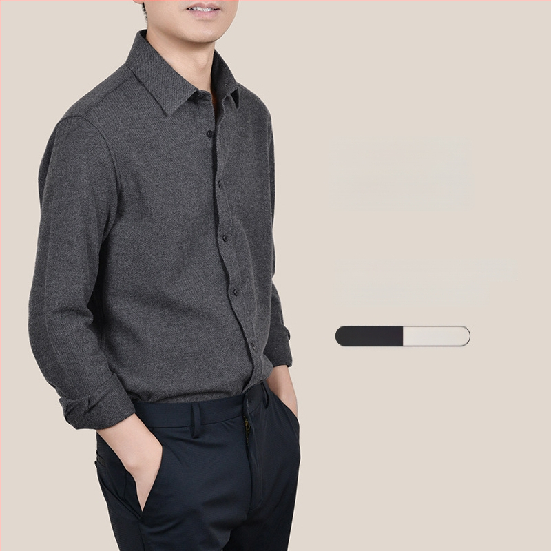 Ανδρικό πουκάμισο από μίγμα μαλλιού-βαμβακιού, βρεγμένο φινίρισμα, μακριά μανίκια, καρνταγκάν-στυλ, χαλαρή γραμμή, για φθινόπωρο-χειμώνα, ύφασμα από βαμβάκι (Μίγμα μαλλιού-βαμβακιού; Βρεγμένο φινίρισμα; Μακριά μανίκια; Καρντάγκαν σιλουέτα)