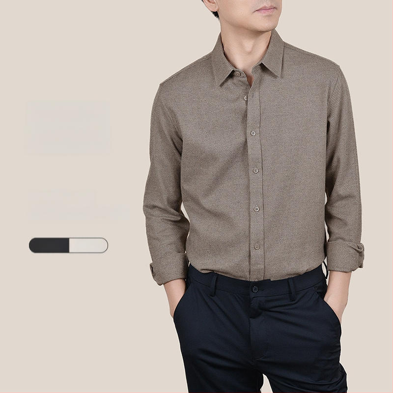 Ανδρικό πουκάμισο από μίγμα μαλλιού-βαμβακιού, βρεγμένο φινίρισμα, μακριά μανίκια, καρνταγκάν-στυλ, χαλαρή γραμμή, για φθινόπωρο-χειμώνα, ύφασμα από βαμβάκι (Μίγμα μαλλιού-βαμβακιού; Βρεγμένο φινίρισμα; Μακριά μανίκια; Καρντάγκαν σιλουέτα)