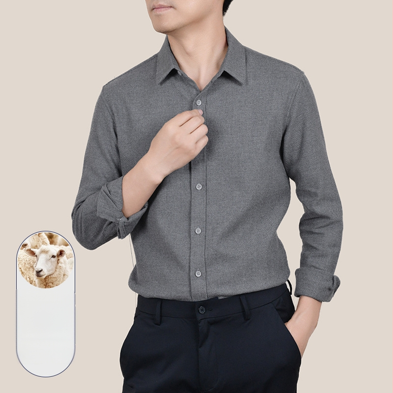 Ανδρικό πουκάμισο από μίγμα μαλλιού-βαμβακιού, βρεγμένο φινίρισμα, μακριά μανίκια, καρνταγκάν-στυλ, χαλαρή γραμμή, για φθινόπωρο-χειμώνα, ύφασμα από βαμβάκι (Μίγμα μαλλιού-βαμβακιού; Βρεγμένο φινίρισμα; Μακριά μανίκια; Καρντάγκαν σιλουέτα)