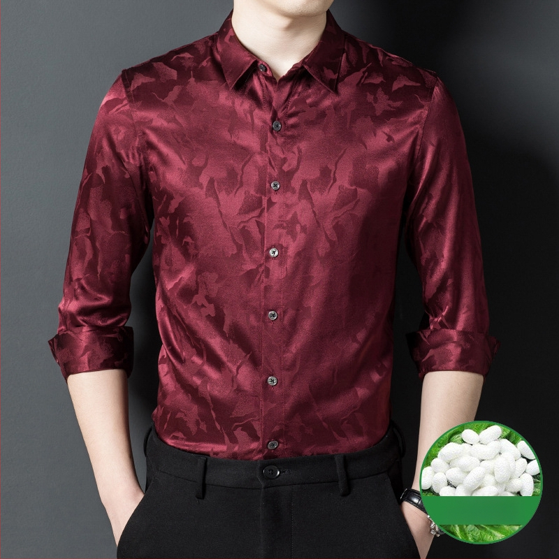 Риза от мулберийска коприна с дълги ръкави, квадратна яка, принт с разбити цветя, тясна кройка