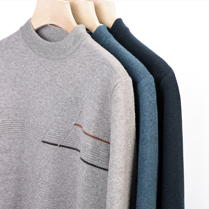 Vyriškas džemperis su džakardo raštu, apvaliu kaklu, laisvas kirpimas, 100% vilna, žieminis drabužis