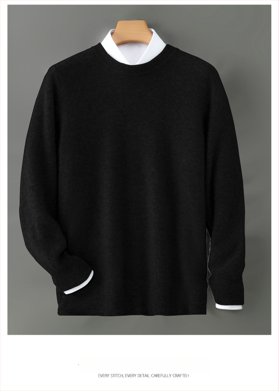 Vyrų vilnos megztinis su apvaliu kaklu, laisvas kirpimas, 100% vilna, storas mezgimo audinys, ilgos rankovės