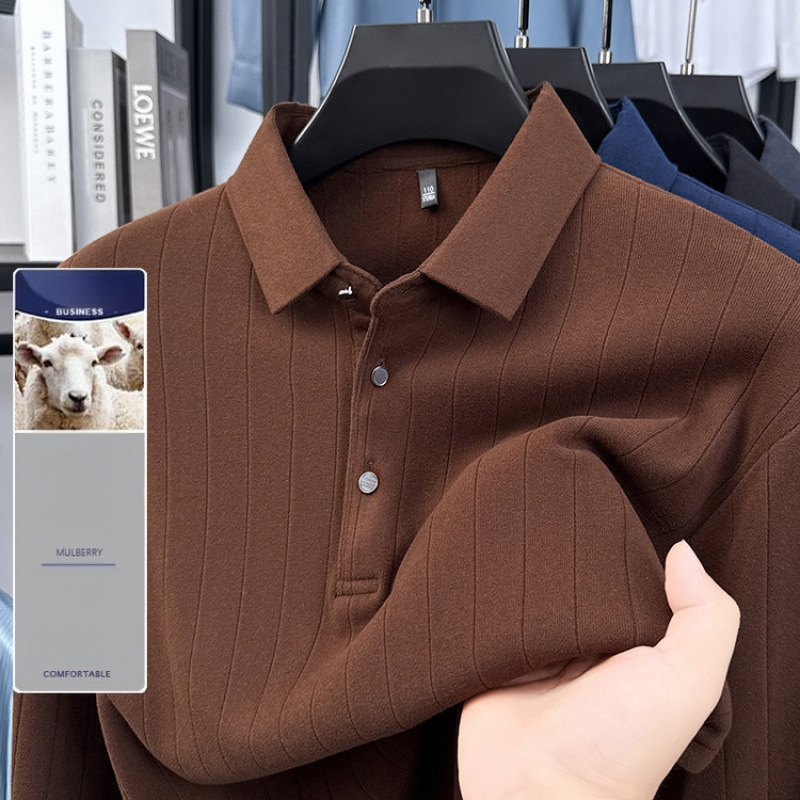 Vyrų plonas vilnonis megztinis su apykakle-lapel, 66–70% vilnos su kamelie plaušomis ir Mink velūru (Žiema 2021)