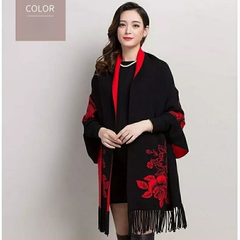 Всесезонен плетен шал за жени, каре модел, прежда със сърцевина, ширина 185 см