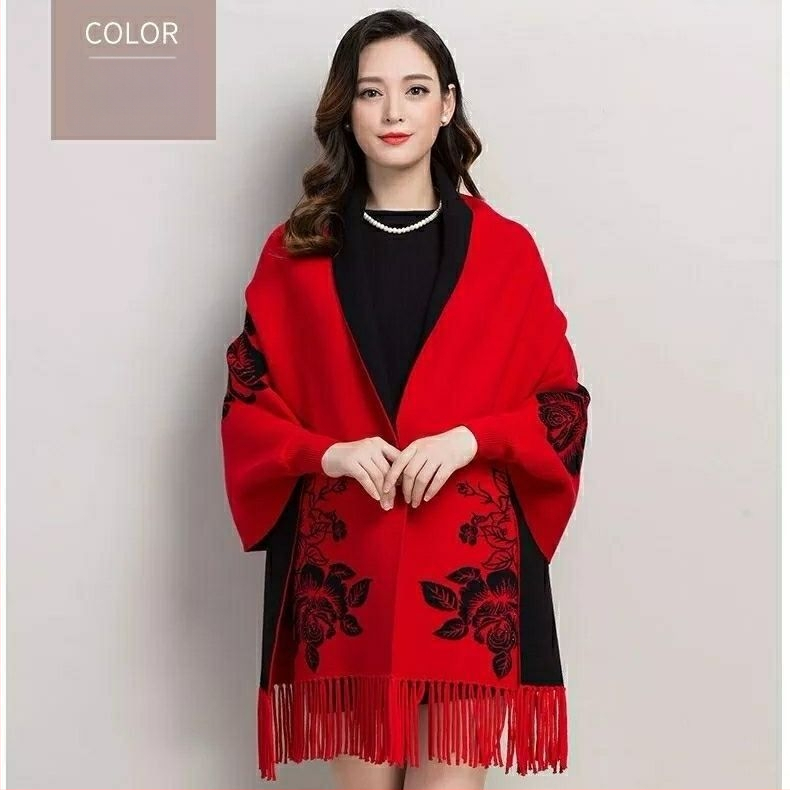 Всесезонен плетен шал за жени, каре модел, прежда със сърцевина, ширина 185 см