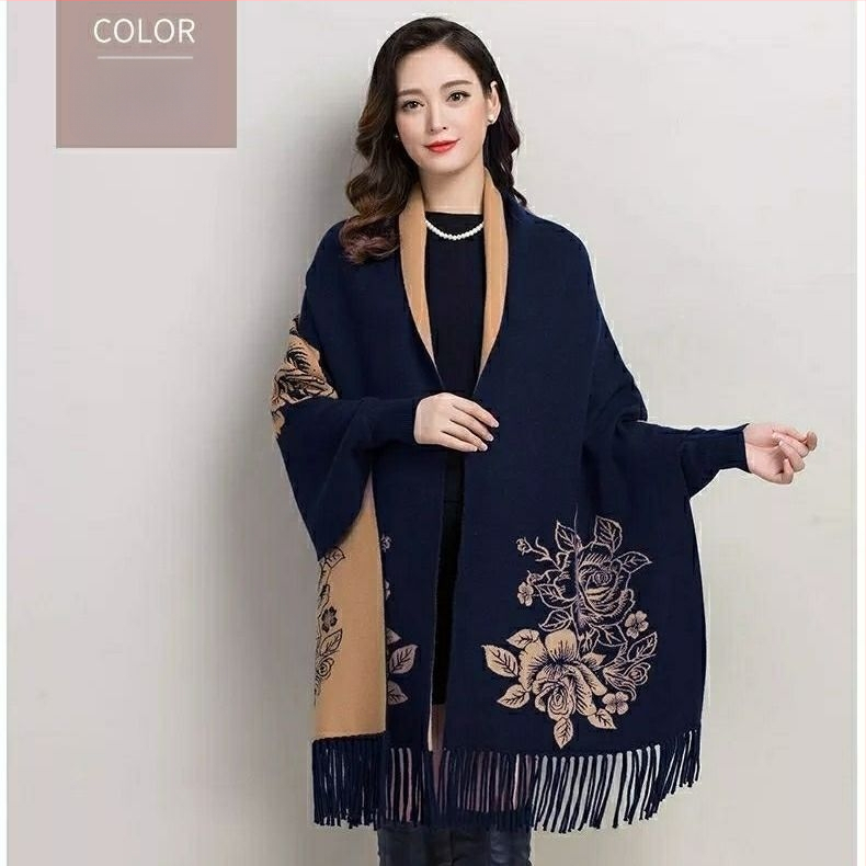 Всесезонен плетен шал за жени, каре модел, прежда със сърцевина, ширина 185 см