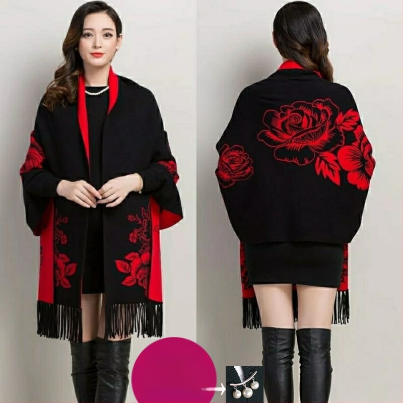 Всесезонен плетен шал за жени, каре модел, прежда със сърцевина, ширина 185 см