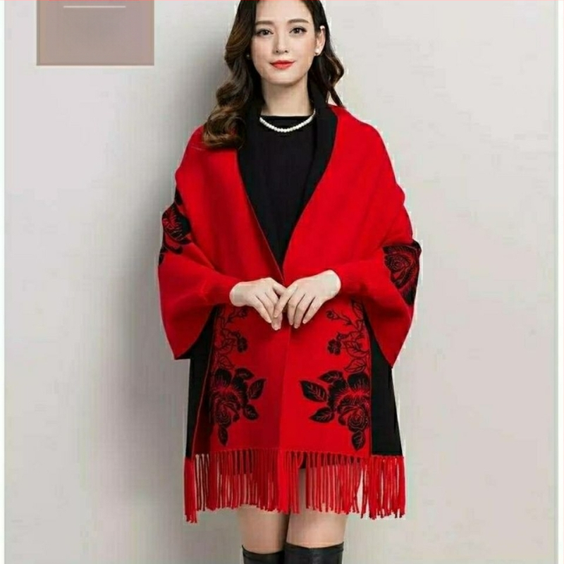 Всесезонен плетен шал за жени, каре модел, прежда със сърцевина, ширина 185 см