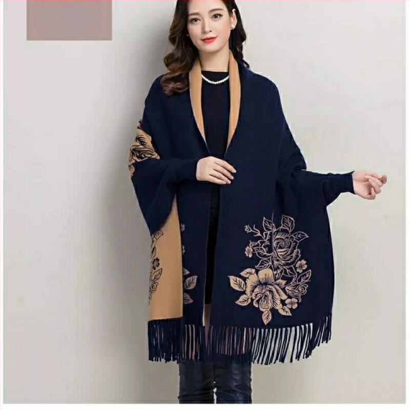 Всесезонен плетен шал за жени, каре модел, прежда със сърцевина, ширина 185 см