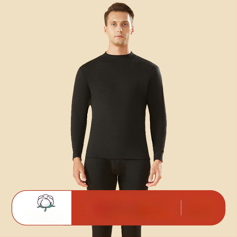 Set de lenjerie termică din bumbac 100% pentru bărbați, talie înaltă, țesătură de greutate medie, cald, anti-static, anti-piling, cu un singur strat