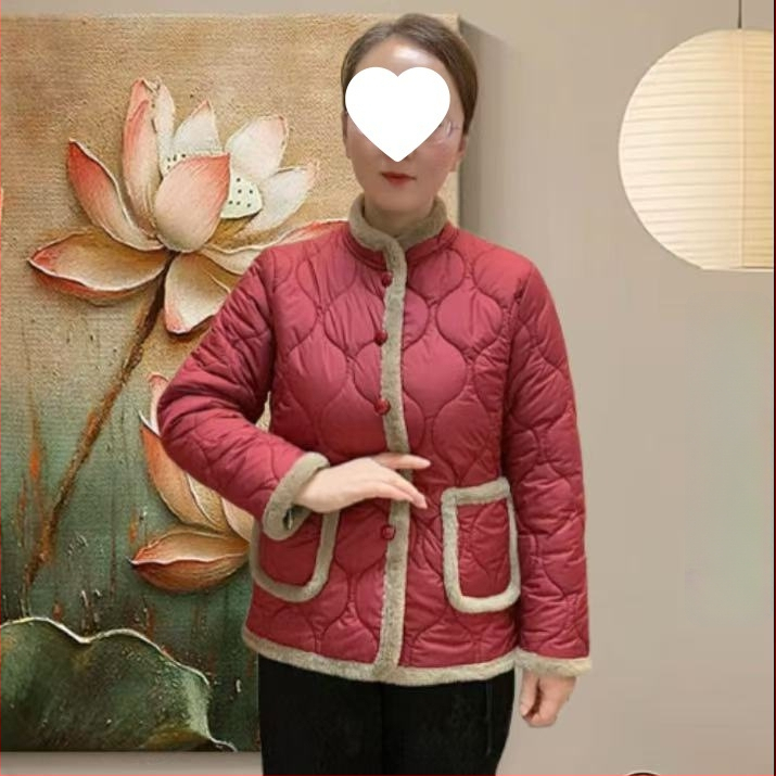 Palton din bumbac pentru toamnă–iarnă, pentru mame, stil chinezesc, croială Slim, guler înalt, umplere mătase-bumbac