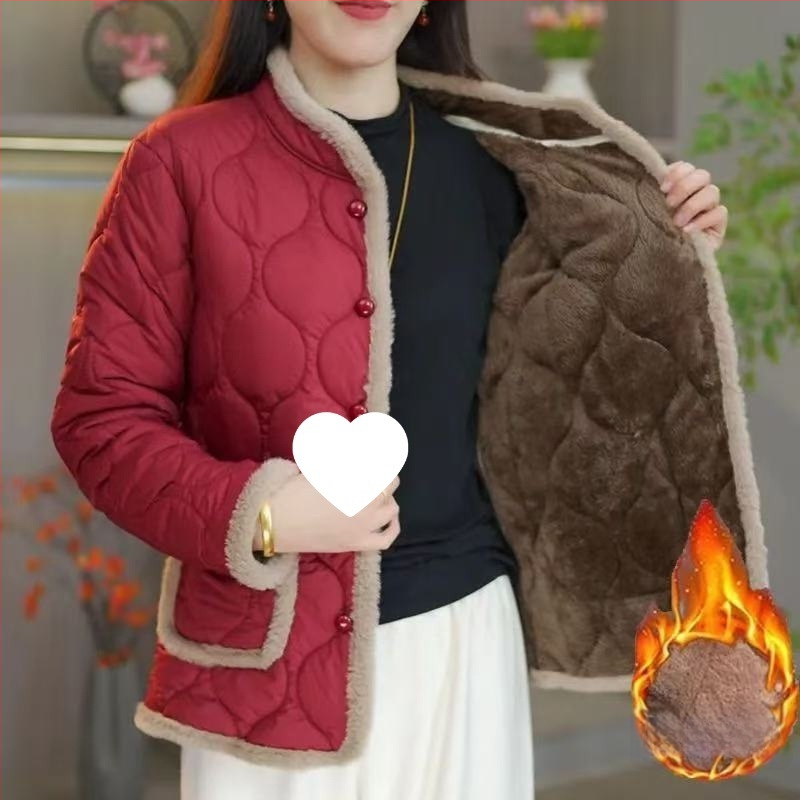 Palton din bumbac pentru toamnă–iarnă, pentru mame, stil chinezesc, croială Slim, guler înalt, umplere mătase-bumbac