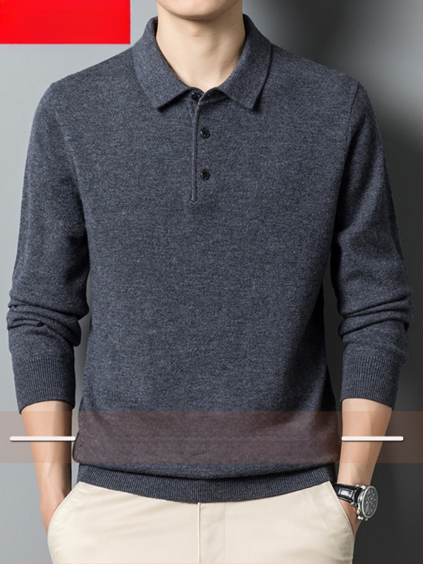 Vyriskas storos vilnos megztinis su apykakle – rever, ilgomis rankovėmis, prigludęs kirpimas, ribinė apdaila, 100% vilna