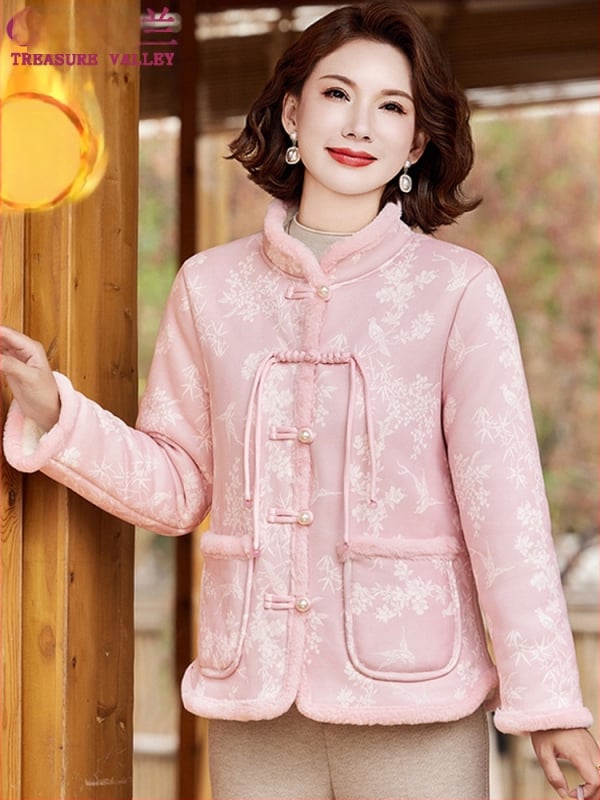 Jachetă căptușită din bumbac, stil Chinezesc, amestec bumbac/poliestru, umplutură din bumbac, grosime mare, guler înalt