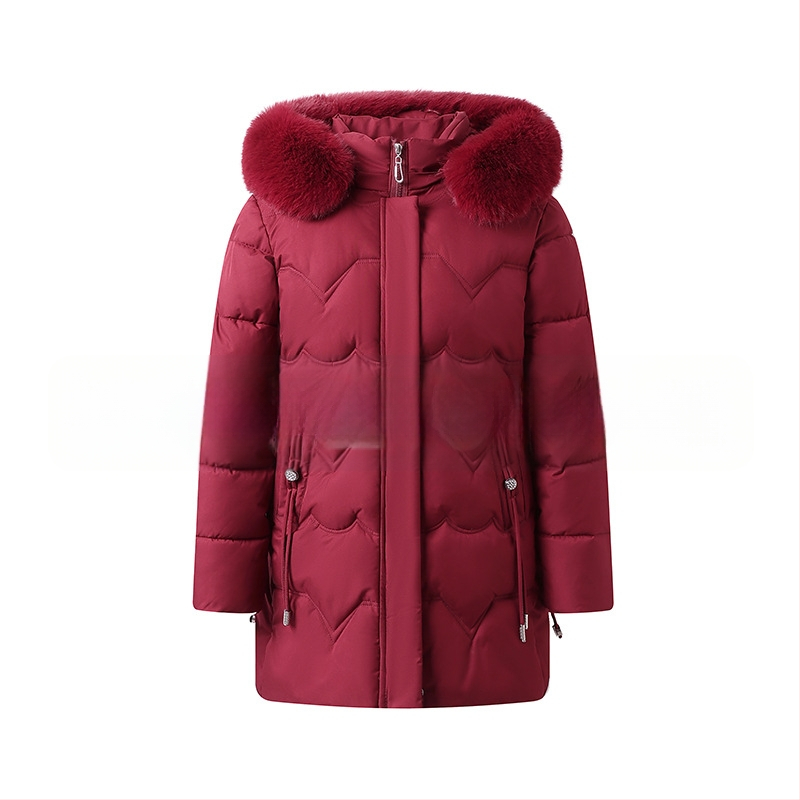 Geacă de iarnă căptușită cu bumbac pentru femei de vârstă mijlocie, izolație groasă, croială dreaptă, lungime medie, guler din blană artificială