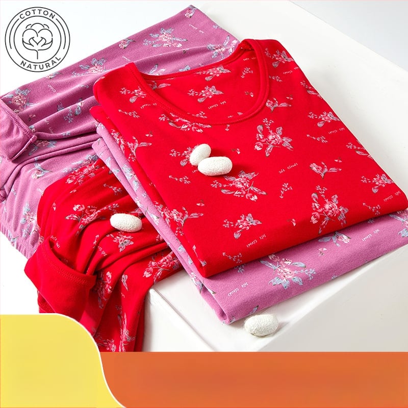 Set de lenjerie termică pentru femei, 100% bumbac, căptușeală din bumbac, căldură moderată, grosime moderată