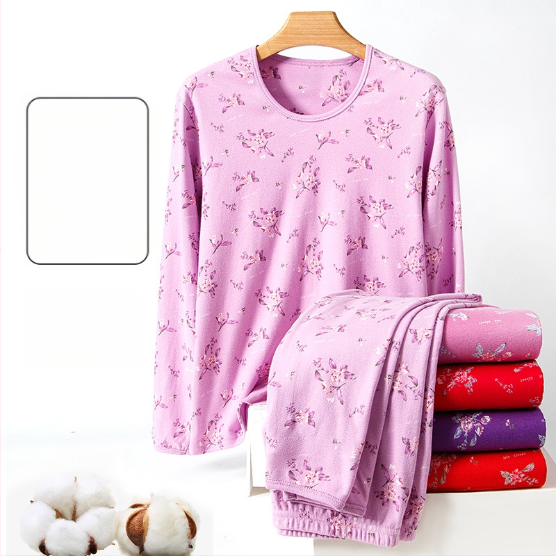 Set de lenjerie termică pentru femei, 100% bumbac, căptușeală din bumbac, căldură moderată, grosime moderată