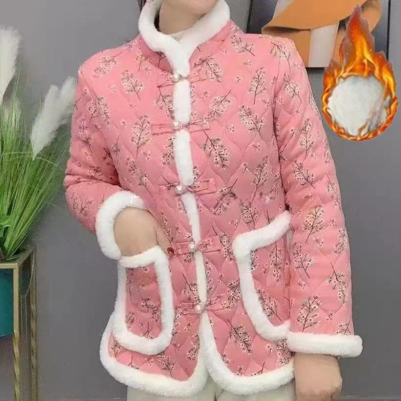 Jachetă damă corduroy, căptușită cu fleece, izolație Space Cotton, lungime medie, închidere cu catarame multiple, pentru femei de vârstă mijlocie și în vârstă