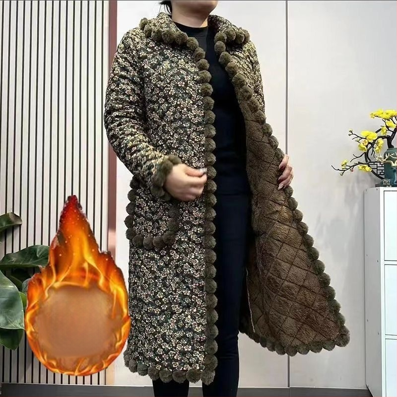 Jachetă damă corduroy, căptușită cu fleece, izolație Space Cotton, lungime medie, închidere cu catarame multiple, pentru femei de vârstă mijlocie și în vârstă