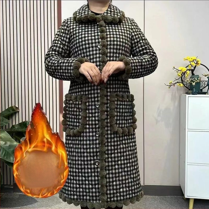 Jachetă damă corduroy, căptușită cu fleece, izolație Space Cotton, lungime medie, închidere cu catarame multiple, pentru femei de vârstă mijlocie și în vârstă