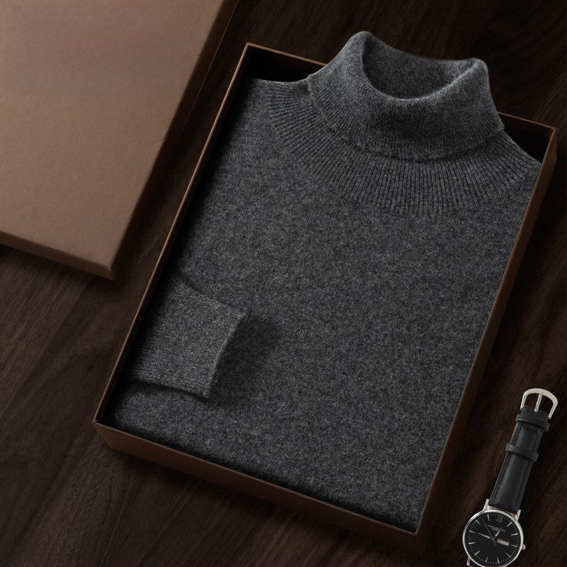 Vyriškas kašmyro megztinis su aukštu apykakle, siauras kirpimas, ilgos rankovės, tankiai megztas, medvilnės mišinys