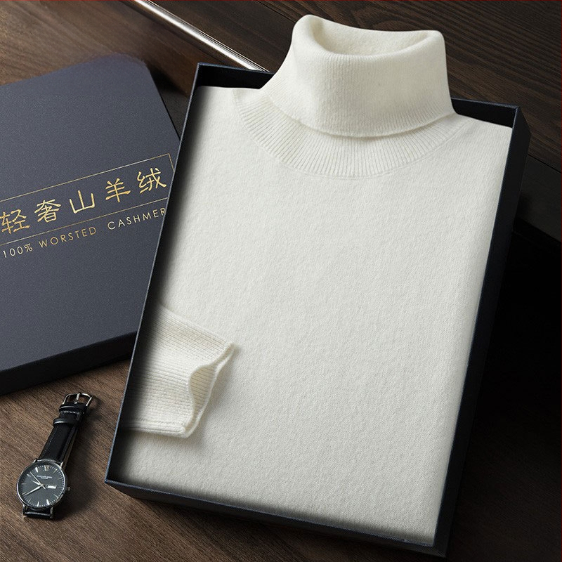 Vyriškas kašmyro megztinis su aukštu apykakle, siauras kirpimas, ilgos rankovės, tankiai megztas, medvilnės mišinys