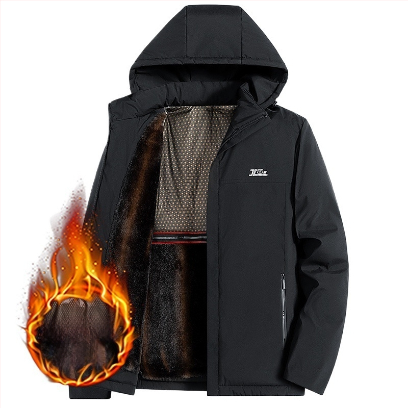 Vyrinė žieminė striukė su grafeno užpildymu ir medvilnine įdanga, stačias apykaklė, užtrauktukas, stora medžiaga, 100% poliesteris