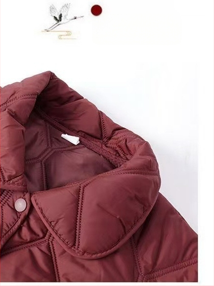 Geacă de iarnă căptușită cu exterior din Nylon, compoziția principală 95%+ poliester, umplutură mătase-bumbac, guler polo