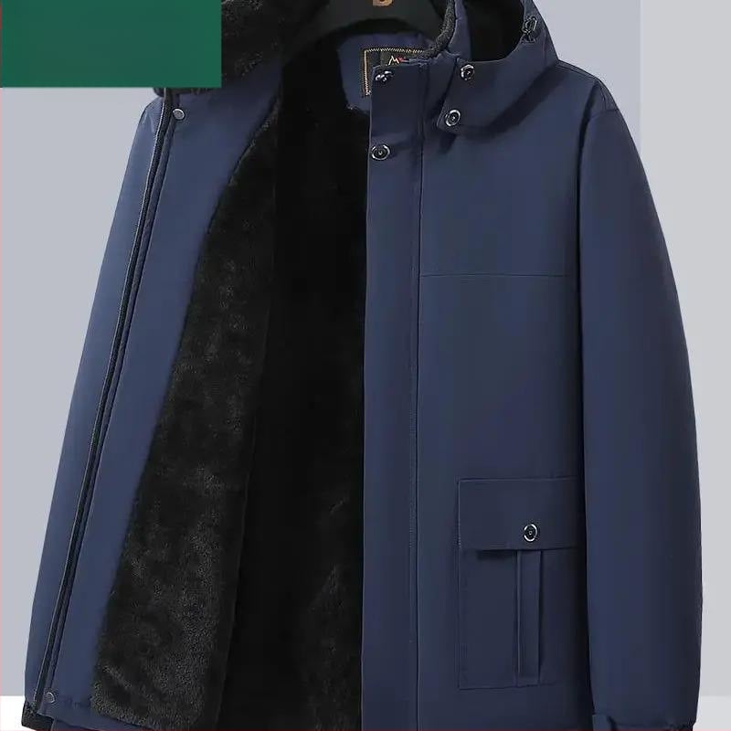 Žieminis medvilninis paltas vyrams, vidutinio amžiaus ir vyresniems, vidutinio ilgio