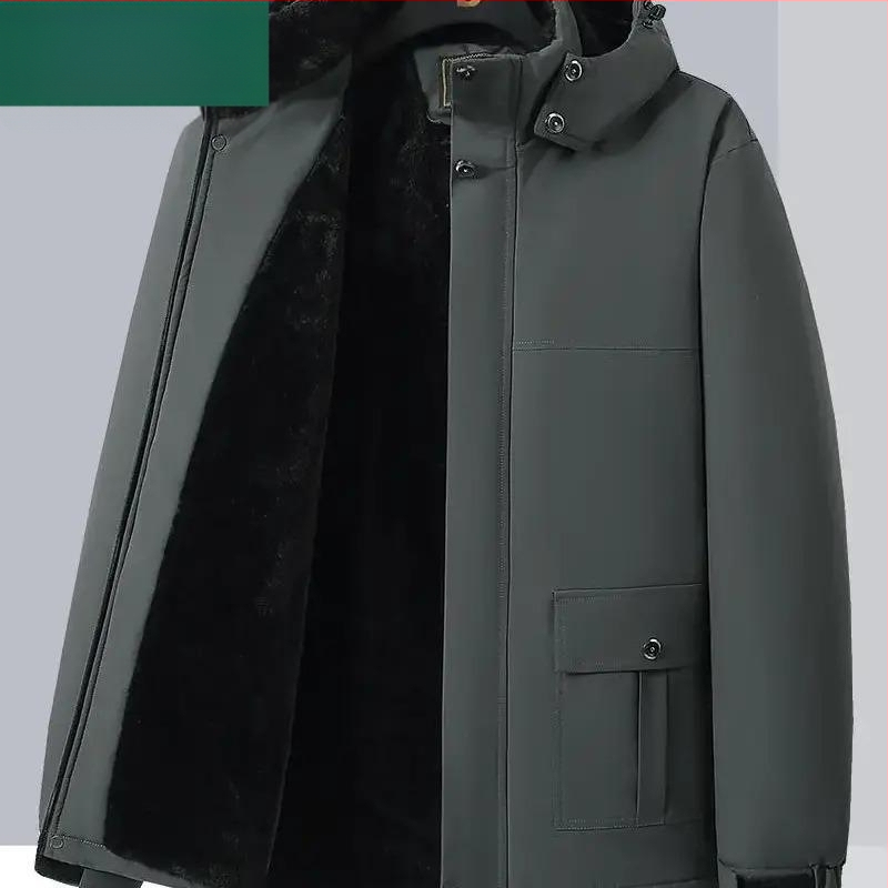 Žieminis medvilninis paltas vyrams, vidutinio amžiaus ir vyresniems, vidutinio ilgio