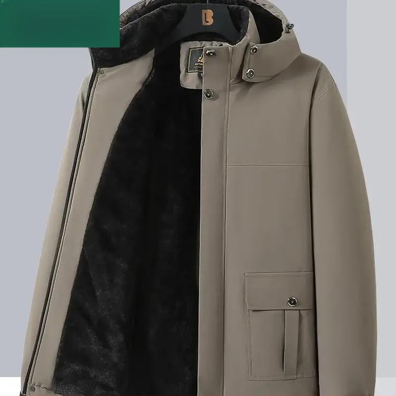 Žieminis medvilninis paltas vyrams, vidutinio amžiaus ir vyresniems, vidutinio ilgio