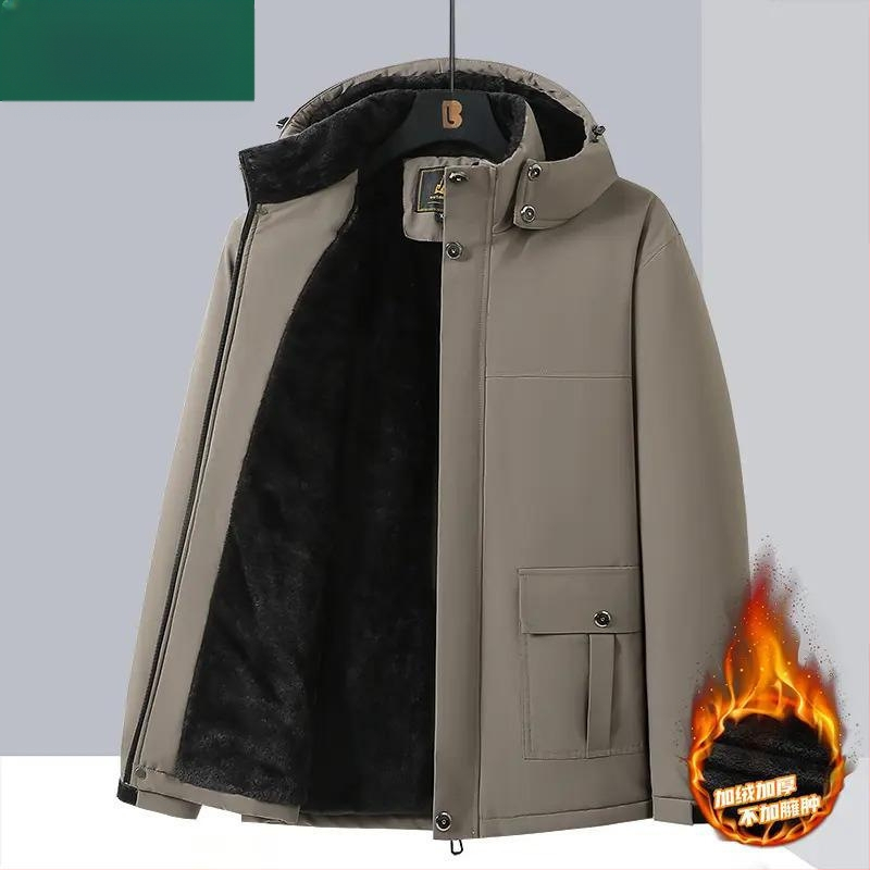 Žieminis medvilninis paltas vyrams, vidutinio amžiaus ir vyresniems, vidutinio ilgio