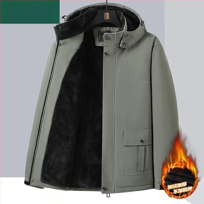 Žieminis medvilninis paltas vyrams, vidutinio amžiaus ir vyresniems, vidutinio ilgio