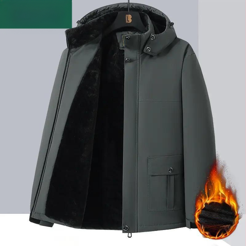 Žieminis medvilninis paltas vyrams, vidutinio amžiaus ir vyresniems, vidutinio ilgio