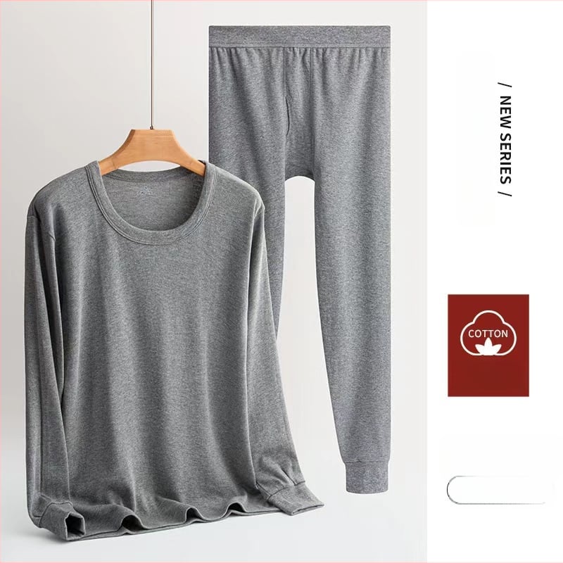 Set termic pentru bărbați, 100% bumbac, căptușeală de bumbac, dintr-un singur strat, grosime moderată, căldură superioară