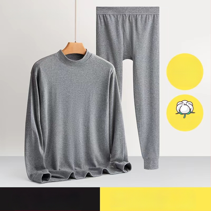 Set termic pentru bărbați, 100% bumbac, căptușeală de bumbac, dintr-un singur strat, grosime moderată, căldură superioară