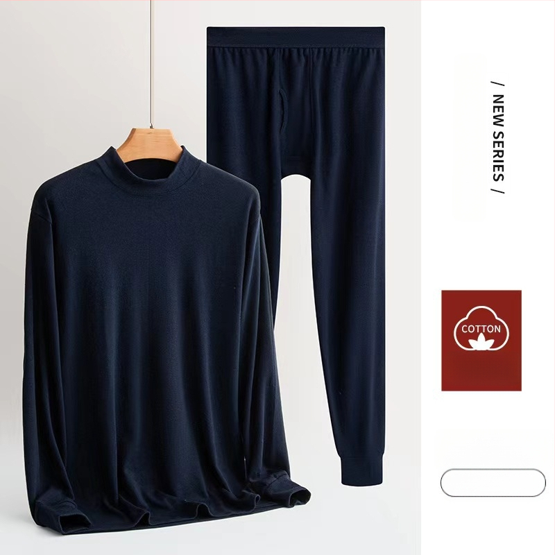 Set termic pentru bărbați, 100% bumbac, căptușeală de bumbac, dintr-un singur strat, grosime moderată, căldură superioară