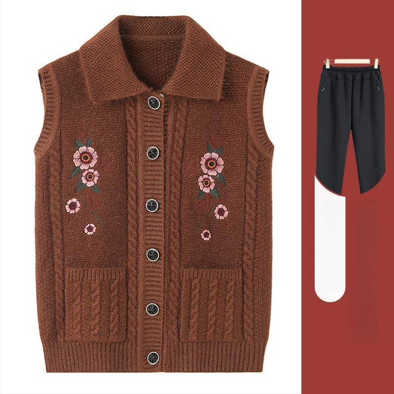 Žiemos 2025 senjorams megzta liemenė su gobtuvu, laisvas kirpimas, poliesteris (>95%), elegantiškas miesto stilius