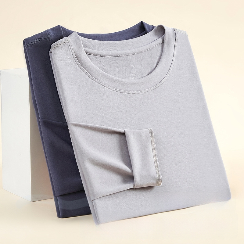 Tricou termic pentru bărbați, amestec lână-modal, subțire, guler rotund, mâneci lungi, 85.9% modal, 181–200 g/m2